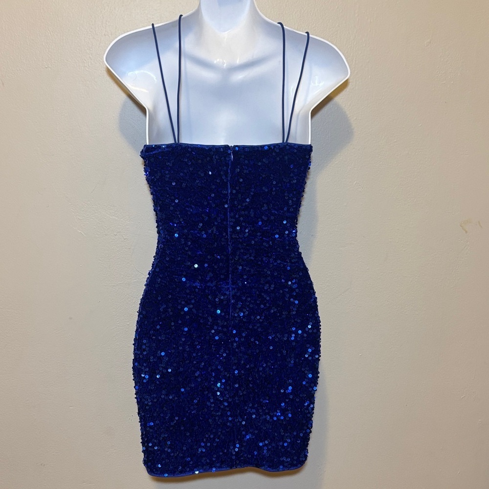 Dazzling Midnight Blue Sequin Mini Dress - Picture 2 of 2